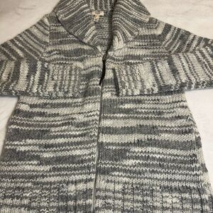 Lands’ End Chunky Knit Wool Blend Full Zip Cardigan Sweater W Pockets Sz LG